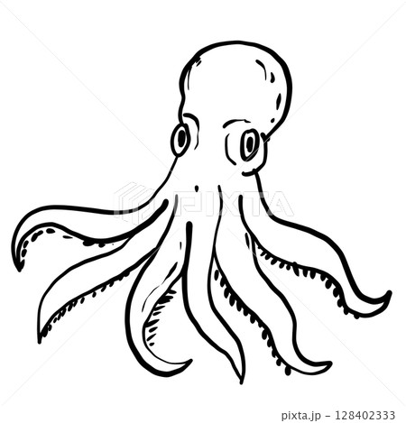 Octopus Hand drawn line art sketch doodle fisherman aesthetic coastal nautical illustration  128402333