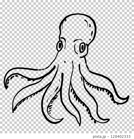 Octopus Hand drawn line art sketch doodle fisherman aesthetic coastal nautical illustration  128402333