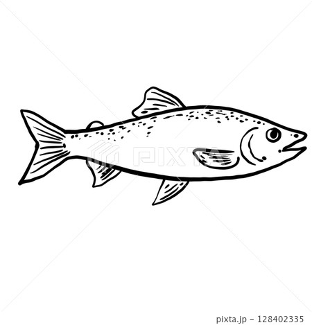 Herring Fish Hand drawn line art sketch doodle fisherman aesthetic coastal nautical illustration  128402335