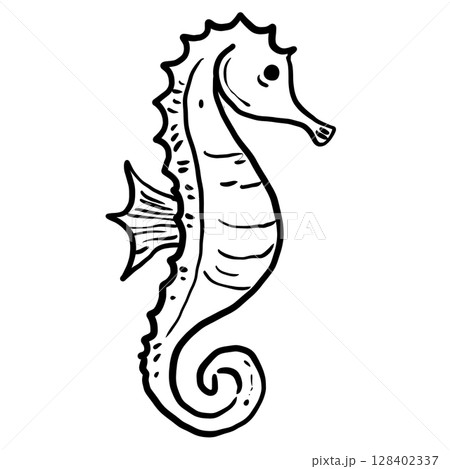 Seahorse Hand drawn line art sketch doodle fisherman aesthetic coastal nautical illustration  128402337
