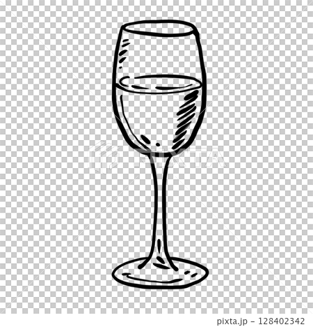 A glass of wine Hand drawn line art sketch doodle fisherman aesthetic coastal nautical illustration  128402342