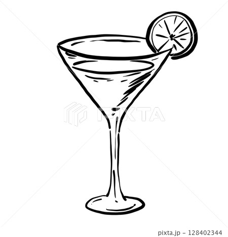 Martini Hand drawn line art sketch doodle fisherman aesthetic coastal nautical illustration  128402344