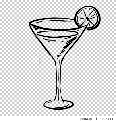 Martini Hand drawn line art sketch doodle fisherman aesthetic coastal nautical illustration  128402344