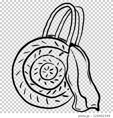 Beach bag with towel Hand drawn line art sketch doodle fisherman aesthetic coastal nautical illustration  128402349