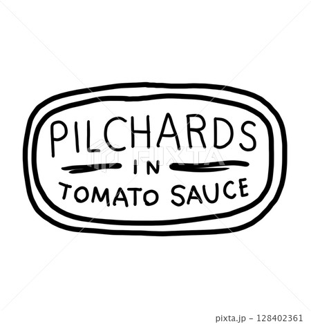 Pilchards in tomato sauce tin canned fish Hand drawn line art sketch doodle fisherman aesthetic coastal nautical illustration  128402361