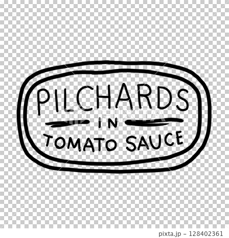 Pilchards in tomato sauce tin canned fish Hand drawn line art sketch doodle fisherman aesthetic coastal nautical illustration  128402361