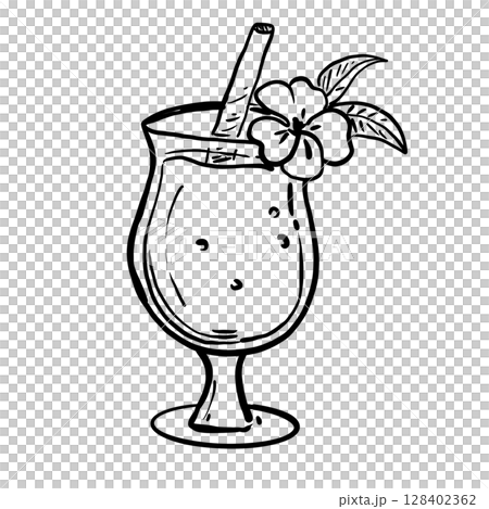 Cocktail Hand drawn line art sketch doodle fisherman aesthetic coastal nautical illustration  128402362