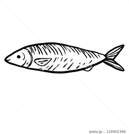 Salmon fish Hand drawn line art sketch doodle fisherman aesthetic coastal nautical illustration  128402366