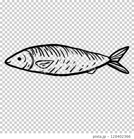 Salmon fish Hand drawn line art sketch doodle fisherman aesthetic coastal nautical illustration  128402366