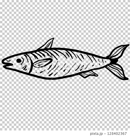 Tuna fish Hand drawn line art sketch doodle fisherman aesthetic coastal nautical illustration  128402367
