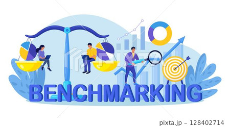 Benchmarking as business compare tool for improvement. Comparison of quality and cost, performance to competitor companies. Development strategy, plan and method 128402714