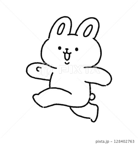 ご機嫌にスキップするウサギ　線画 128402763