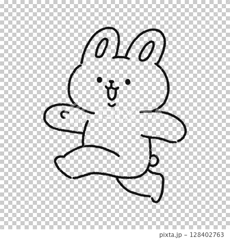 ご機嫌にスキップするウサギ　線画 128402763