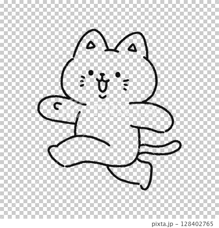 A cat skipping happily - Line drawing 128402765