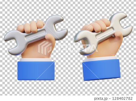 3D graphic of a hand holding a adjustable spanner wrench 3D graphic of a hand holding a adjustable spanner wrench 128402782