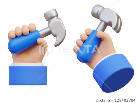 3D graphic of a hand holding a hammer 128402784