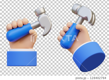 3D graphic of a hand holding a hammer 128402784