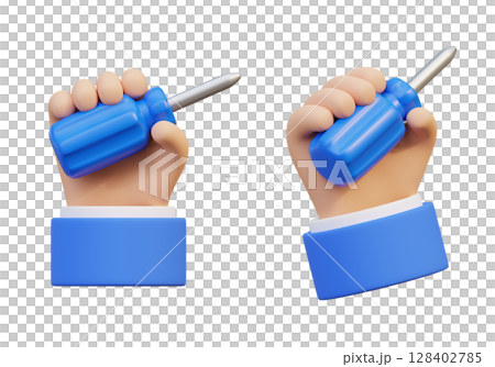 3D graphic of a hand holding a Awl screwdriver 128402785