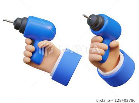 3D graphic of a hand holding a Cordless drill 128402786