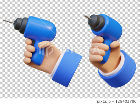 3D graphic of a hand holding a Cordless drill 128402786
