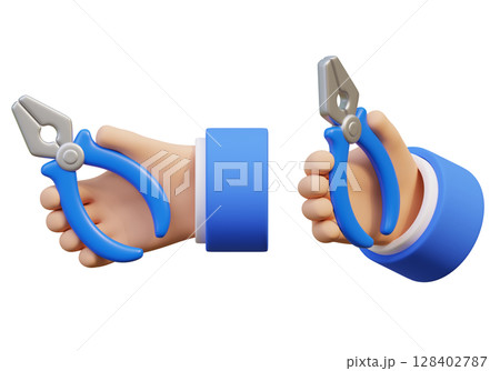 3D graphic of a hand holding a pliers 128402787