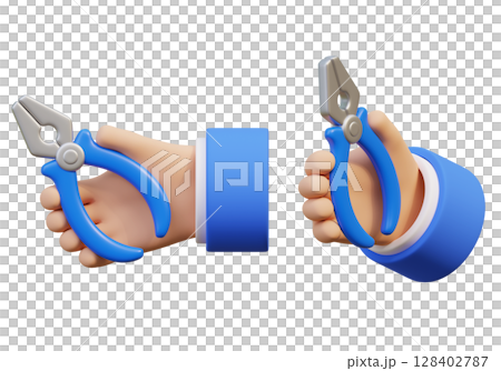 3D graphic of a hand holding a pliers 128402787