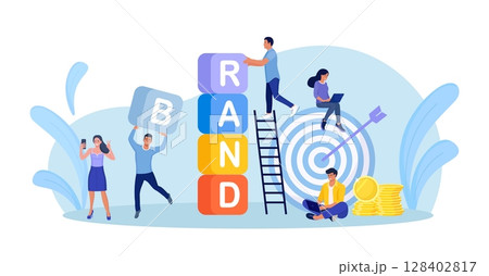 Brand Building. Businessmen Create Corporate Identity, Brand Communication. Business People Work Together and Build Tower of Colored Cubes. Marketing Promotional Campaign. Reputation management Brand Building. Businessmen Create Corporate Identity, Brand Communication. Business People Work Together and Build Tower of Colored Cubes. Marketing Promotional Campaign. Reputation management 128402817