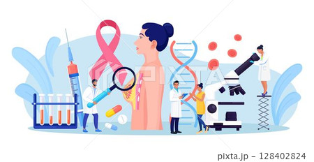 Breast cancer. Doctor Mammologist consult woman patient. Breast ultrasound and mammography, diagnostic of oncology. Examination in the clinic, medical diagnosis 128402824