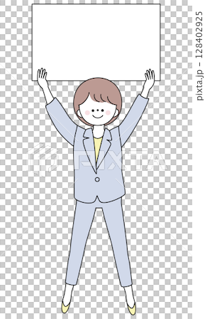 一位身穿西裝的女士舉著白板的插圖 128402925