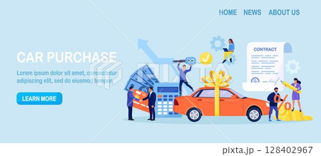 Buying new car. Rent auto, carsharing. Businessmen signing contract for car leasing and shaking hands. Bank loan agreement, property insurance. Agent selling vehicle to customer Buying new car. Rent auto, carsharing. Businessmen signing contract for car leasing and shaking hands. Bank loan agreement, property insurance. Agent selling vehicle to customer 128402967