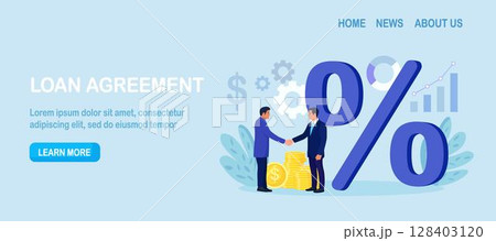 Businessman shaking hands. Bank loan, credit agreement. Discount, loyalty program, promotion. Good interest rate. Lending of organization or entity. Personal loans with interest-free periods Businessman shaking hands. Bank loan, credit agreement. Discount, loyalty program, promotion. Good interest rate. Lending of organization or entity. Personal loans with interest-free periods 128403120