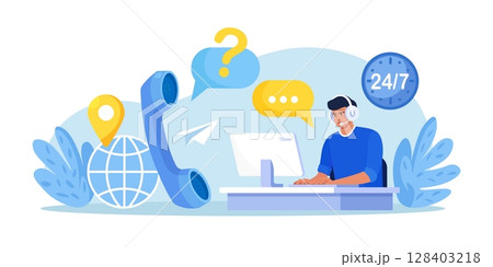 Customer Service Agent with Headsets Talking with Client. Technical Global Support, Assistance, Call Center. Contact Us. Hotline. Satisfaction and Loyalty. Customers care Customer Service Agent with Headsets Talking with Client. Technical Global Support, Assistance, Call Center. Contact Us. Hotline. Satisfaction and Loyalty. Customers care 128403218