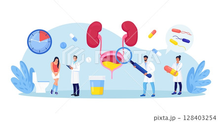 Urinary Tract Infections, Cystitis. Diagnosis, Treatment of Bladder Diseases, Inflammation, Urine Analysis. Woman Suffering from Pain during Urination. Doctor Researching Urethritis, Genital Infection Urinary Tract Infections, Cystitis. Diagnosis, Treatment of Bladder Diseases, Inflammation, Urine Analysis. Woman Suffering from Pain during Urination. Doctor Researching Urethritis, Genital Infection 128403254