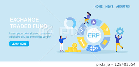 ERP Enterprise resource planning, productivity and company enhancement. Business integration, productivity and company enhancement. Business character consulting of financial operation 128403354