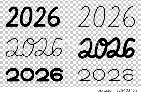 手書きの数字ロゴのおしゃれな2026年の年賀状素材セット 128403455