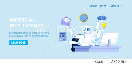 Artificial intelligence to help productivity. Business automation. AI robot help multitask. Innovation technology for work efficiency. Automation or robotic assistance 128403683