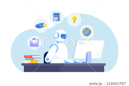 Artificial intelligence to help productivity. Business automation. AI robot help multitask. Innovation technology for work efficiency. Automation or robotic assistance 128403797