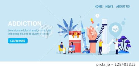 Addiction treatment, recovery and rehabilitation. Life-threatening condition. People in depression addicted to drugs, nicotine substances, alcohol. Group therapy, woman counseling with psychologist Addiction treatment, recovery and rehabilitation. Life-threatening condition. People in depression addicted to drugs, nicotine substances, alcohol. Group therapy, woman counseling with psychologist 128403813