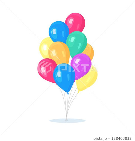 Bunch of helium balloon, flying air balls  isolated on white background. Happy birthday, holiday concept. Party decoration. Vector illustration 128403832