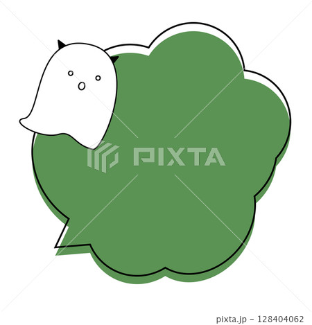 ハロウィン吹き出し　モコモコお化け付き 128404062