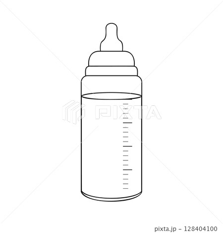 シンプルな哺乳瓶の線画イラスト シンプルな哺乳瓶の線画イラスト 128404100