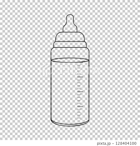 シンプルな哺乳瓶の線画イラスト シンプルな哺乳瓶の線画イラスト 128404100