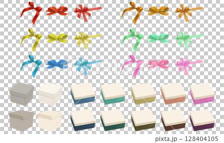 彩色禮盒與緞帶材料套裝 | 可用來拆開禮盒和緞帶的材料套裝 128404105