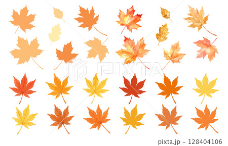 紅葉イラスト素材セット|カエデの葉・モミジの秋色バリエーション集 紅葉イラスト素材セット|カエデの葉・モミジの秋色バリエーション集 128404106