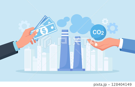 Businessman Paying Carbon tax. GHG Payment as Environmental Fee to Reduce CO2. Greenhouse Gas Cost of Emission or Pollution, Charged for Global Warming. Factory Pipe Emitting Toxic Smoke Businessman Paying Carbon tax. GHG Payment as Environmental Fee to Reduce CO2. Greenhouse Gas Cost of Emission or Pollution, Charged for Global Warming. Factory Pipe Emitting Toxic Smoke 128404149