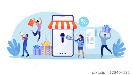 Business owner and entrepreneur start small business or retail shop. New online store, website. Woman opens the lock with a key. Opening internet store Business owner and entrepreneur start small business or retail shop. New online store, website. Woman opens the lock with a key. Opening internet store 128404153