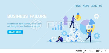 Business fail, aspiration to success. Effort to invent new innovation, motivation to success. Businessman learn from mistake. Finding new solutions, generating ideas, solving problems. Brainstorming 128404293