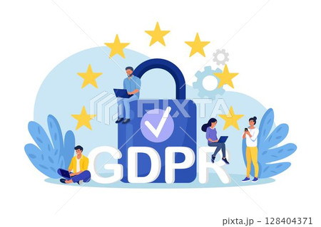 General privacy regulation for protection of personal data. GDPR and privacy politics. Personal information control and security. People protecting business data and legal information 128404371