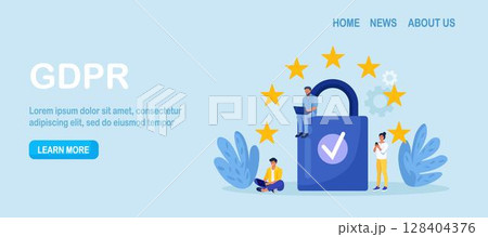 General privacy regulation for protection of personal data. GDPR and privacy politics. Personal information control and security. People protecting business data and legal information 128404376
