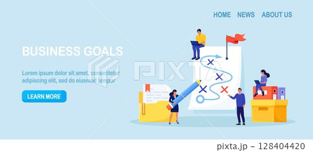 Plan to achieve goal. Businessmen planning business strategy on whiteboard, marketing tactic to reach target. Project analysis. Chart, scheme of action. Team brainstorm, solution to success 128404420
